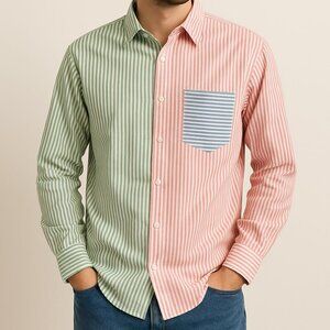 Fore Colorblock Striped Button Down Shirt Multicolor Long Sleeve Size Medium